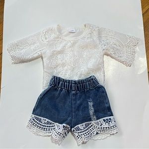 Baby Girl Lace onsie with Denim shorts with Lace detail